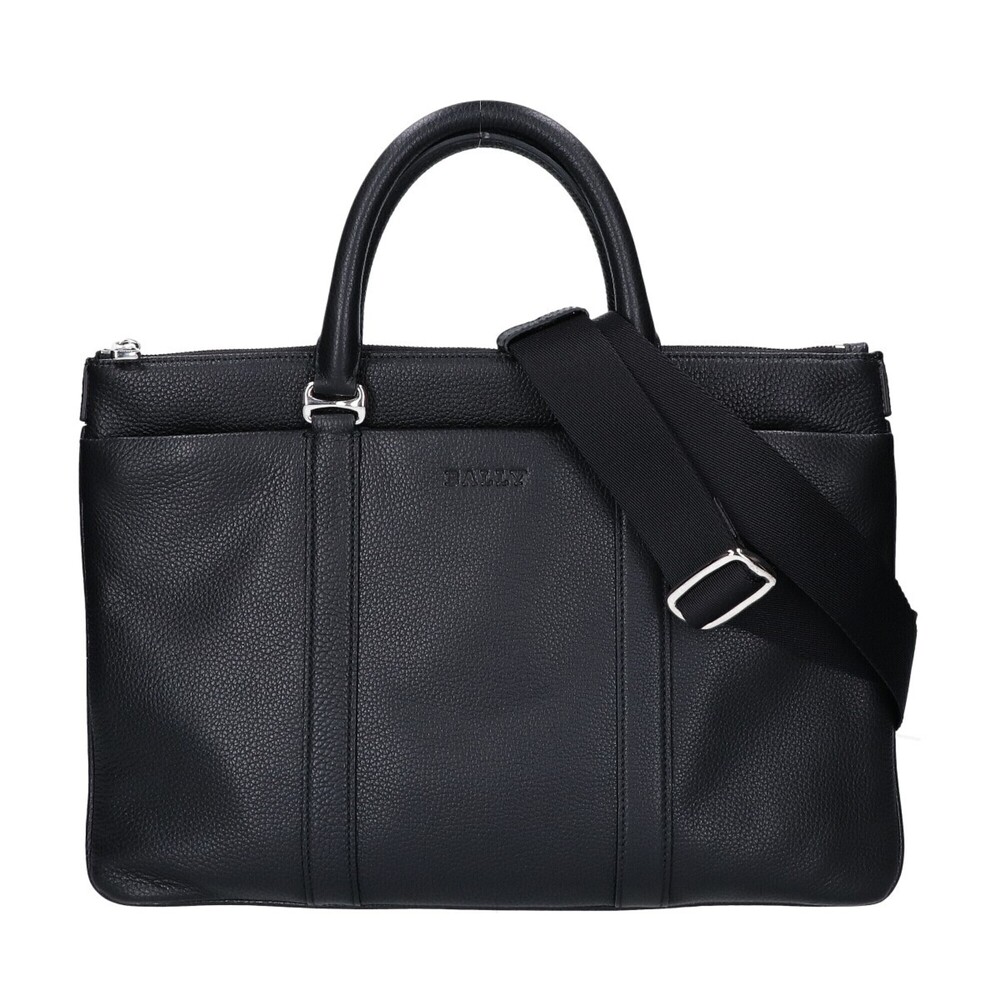 BALLY Embossed Logo Grain Leather 2-Way Business Bag Briefcase Black Men's